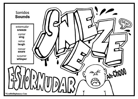 Describing your favorite flower, going shopping, or in other daily situations. Spanish - English printable coloring page, Sounds - Sonidos | Graffiti words, Drawing lessons ...