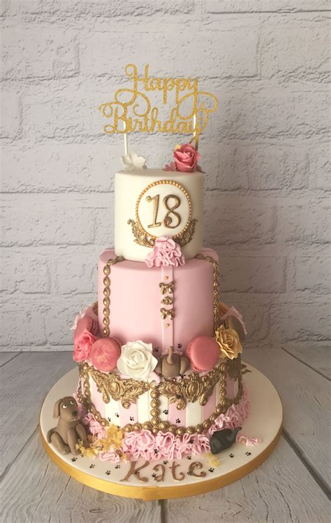 Pink And Gold 18th Birthday Cake With Sugarpaste Dogs 18th Birthday