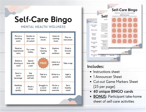 self care bingo game activity mental health wellness team etsy