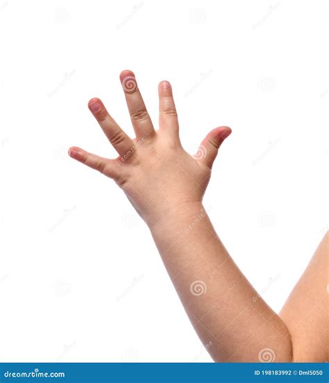 Little Child Baby Kid Hand With Five Fingers Isolated On A White Stock