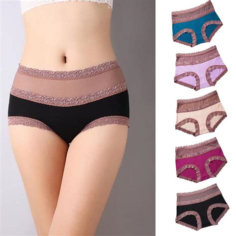 Buy 3pcspack High Waist Briefs Panties Women Sexy Lace Underwear Plus Size Bamboo Cotton