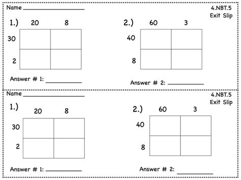 Similarly, the width 18 can be written as 10 + 8. Multiplication Exit Slips | Area model multiplication ...