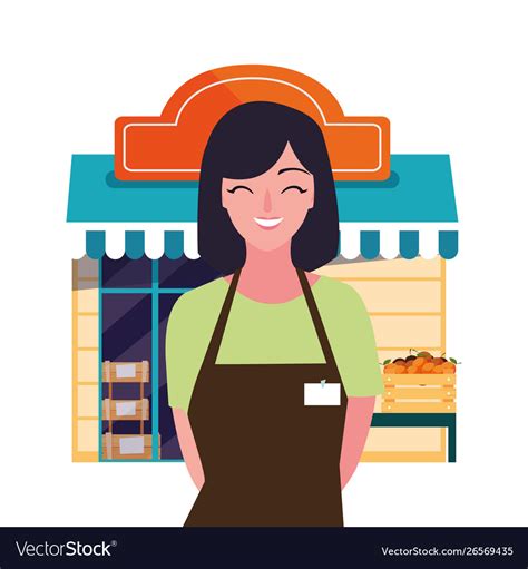 Seller Woman Farm Products Grocery Street Vector Image