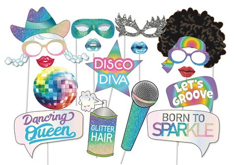 Disco Party Photo Booth Props Set Printable 1970s Party Etsy Uk