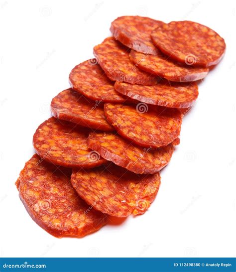 Spanish Chorizo Sausage On White Background Stock Photo Image Of