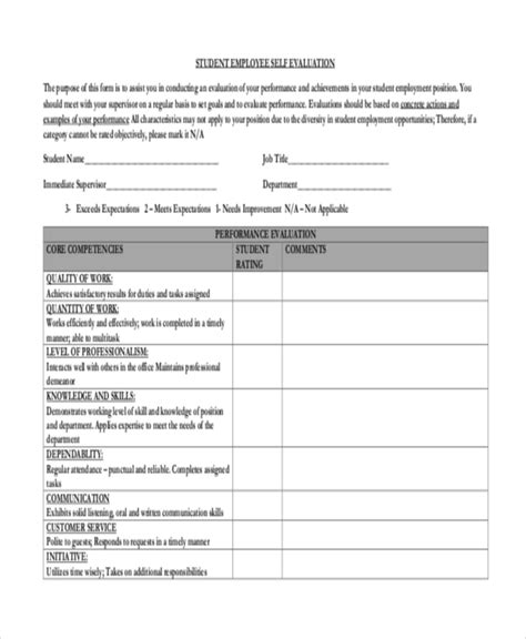 Free Employee Self Evaluation Form Template Word Free Printable Templates