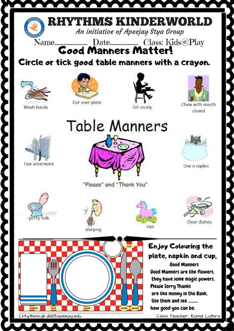 Good And Bad Manners Worksheet