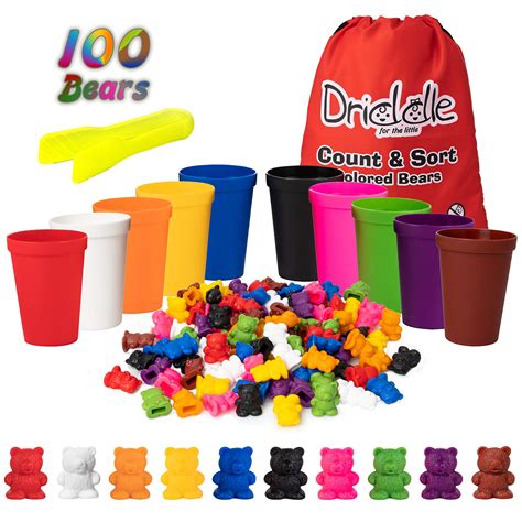 Driddle Colorful Counting Bears With Matching Cups 100 Bears Sort