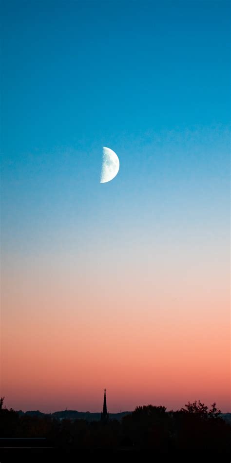 Download 1080x2160 Wallpaper Sunset Half Moon Sky Clean Honor 7x