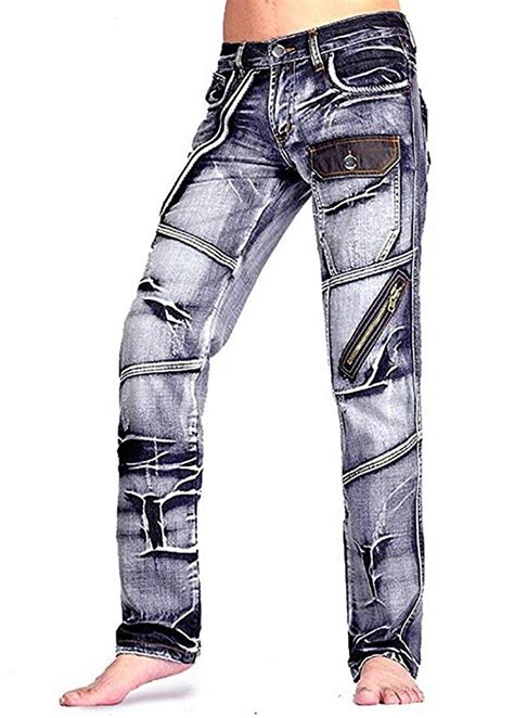 Jeansian Mens Designed Straight Leg Washed Denim Jeans Trousers Pants