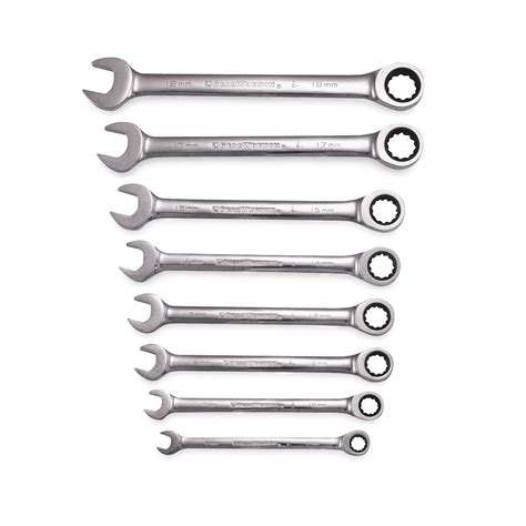 Gearwrench 8 Pc Metric Flat Full Polish Ratcheting Combination Wrench Set