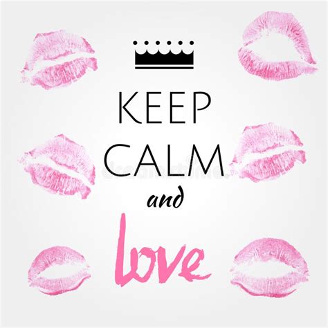Phrase Keep Calm And Love Lettering On White Background With Pink