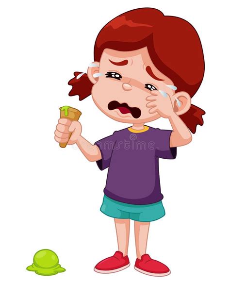 Cartoon Girl Crying With Ice Cream Drop Stock Vector Illustration Of