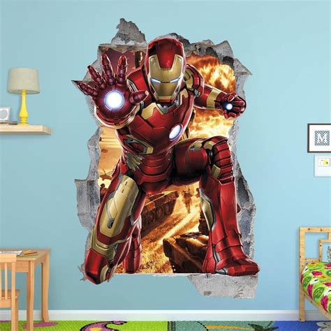 Iron man bedroom door sign template 3d print model. Iron Man 3D Wall Sticker Smashed Bedroom Avengers ...