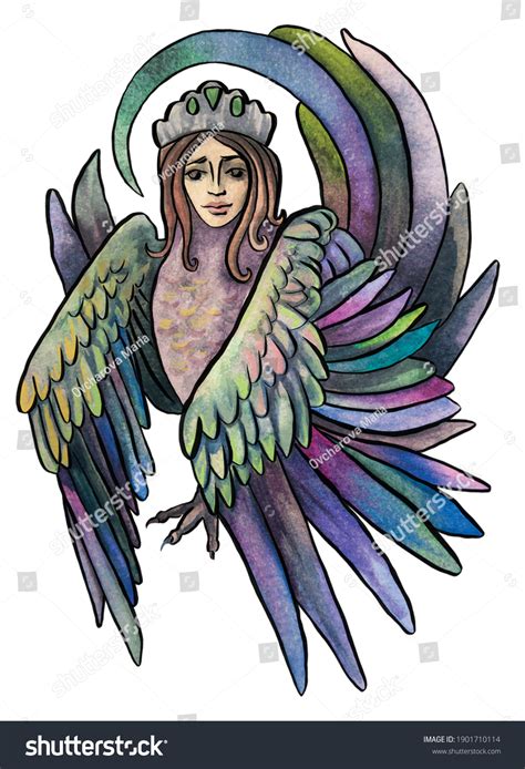 Sirin Fabulous Mythical Creature Legend Character Ilustrações Stock