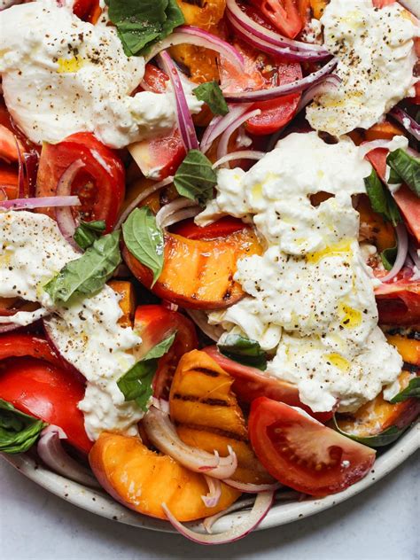 Easy Grilled Peaches Tomato And Burrata Salad Clean Foodie Cravings