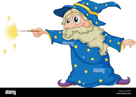 Illustration Of A Wizard Holding A Magic Wand On A White Background