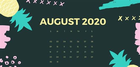 August 2020 Desktop Calendar Desktop Calendar Calendar Wallpaper