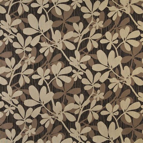 Beige On Black Large Abstract Leaf Or Foliage Pattern Damask Upholstery