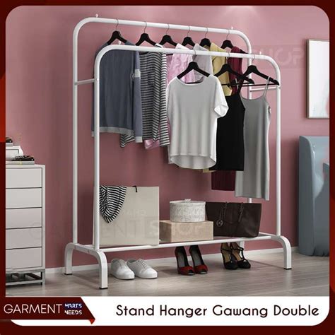 Stand Hanger Gawang Besi Double Gantungan Baju Tiang Kokoh Display