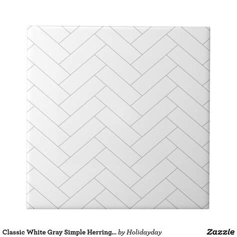 Classic White Gray Simple Herringbone Pattern Ceramic Tile White