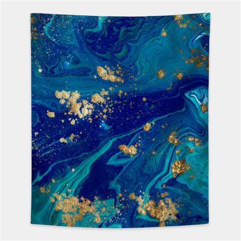 Blue Gold Abstract Liquid Marble Art Blue Abstract Tapestry Teepublic