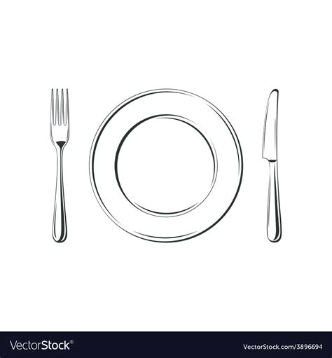 Knife Fork And Plate Isolated On White Royalty Free Vector