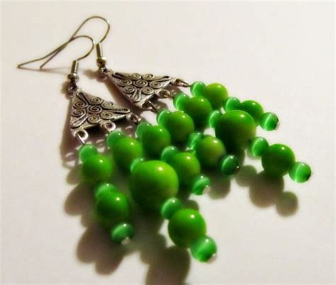 Earrings Handmade Lime Green Beaded Chandelier By Craftychic