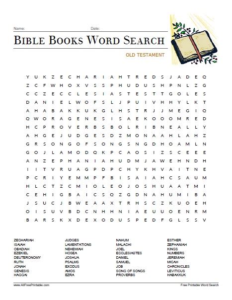 Bible Books Word Seach Free Printable