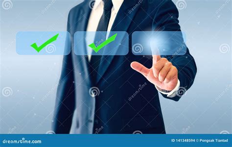 Businessman Touching Check Marks Virtual Button Concept Of Business