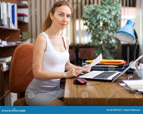 Female Secretary Doing Paperwork In Office Stock Image Image Of