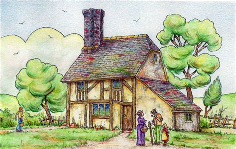 Pen And Ink Cottage With Watercolour Pencils Colin