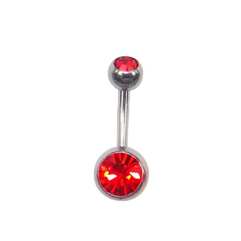 Red Double Crystal Belly Ring Piercing Ombelico Doppio Cristallo In