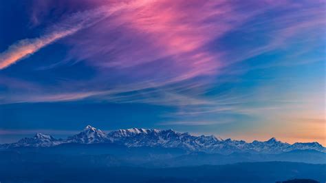 Download Wallpaper 2560x1440 Mountains Fog Sunset Clouds Landscape