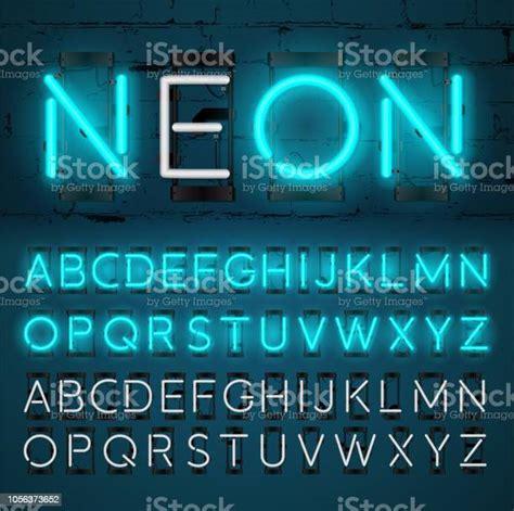 Neon Light Alphabet Vector Font Glowing Text Effect On And Off Lamp