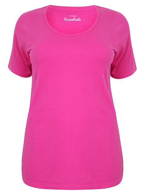Curve Hot Pink Short Sleeve Pure Cotton Scoop Neck T Shirt Plus Size