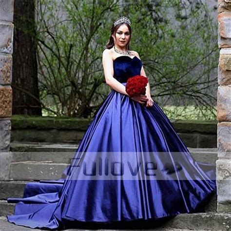 Azul Royal Vestido De Noiva 2019 Querida Elegante De Veludo Do Vintage