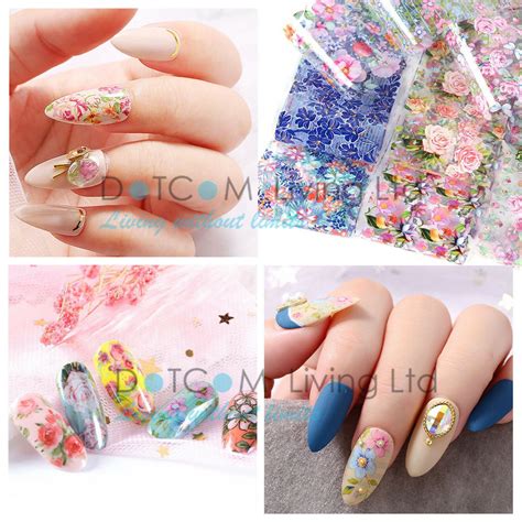 Nail Foils Nail Art Transfer Foil Glue Wraps Mixed Decal Stickers 50pcs