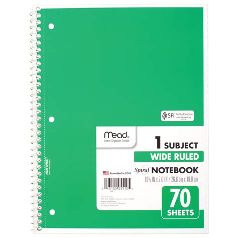 Mead Spiral Notebook 1 Subject Wide Ruled 70 Sheets Assorted 05510