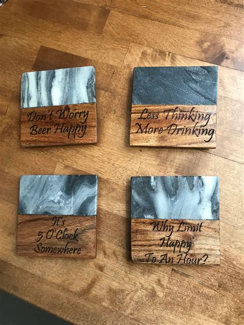 Wood And Stone Coasters Custom Engraved Etsy