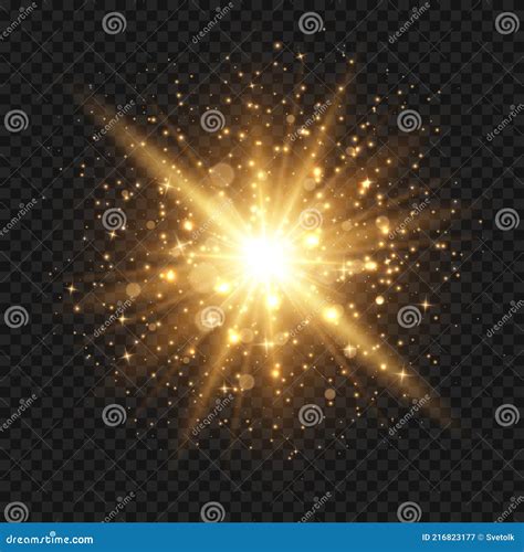 Glowing Starburst With Sparkles And Rays Golden Light Flare Effect