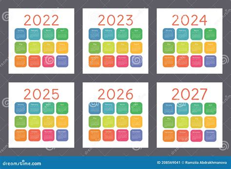 Calendar 2022 2023 2024 2025 2026 And 2027 Years English Colorful