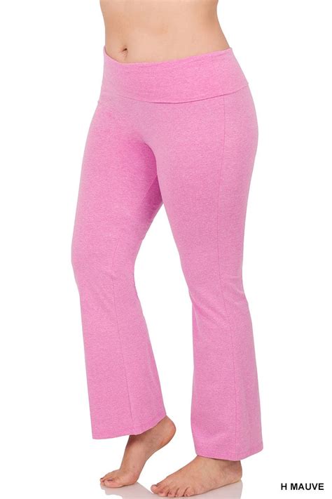 Thelovely Womens And Plus Stretch Cotton Fold Over High Waist Bootcut Workout Flared Yoga Pants