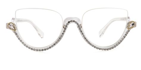 shining semi rimless cateye designer prescription eyeglasses with clear rhinestones with clear lens
