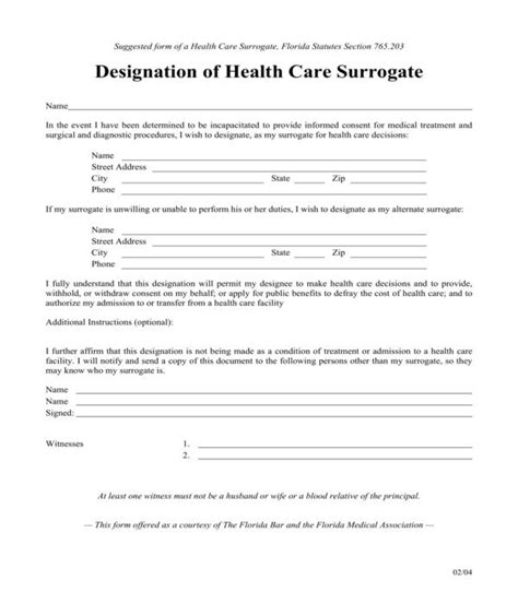 Free Printable Health Care Surrogate Form Printable Forms Free Online