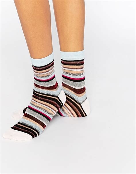 asos asos sheer multi coloured stripe glitter socks