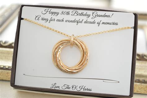 Best birthday gifts for mom. 80th Birthday gift for grandma, 8 Gold rings necklace, 8th ...