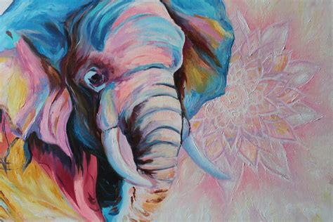 Colorful Elephant Painting Oil On Canvas Multicolor Elephant Etsy