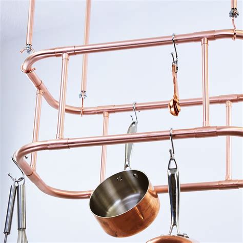 Two Tier Curved Copper Hanging Pot And Pan Rack Proper Copper Design