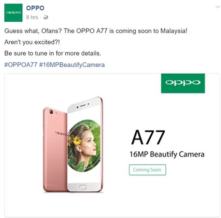 Check out the latest handset pictures, video reviews, user opinions and compare. OPPO Malaysia announces OPPO A77 Malaysian launch, coming ...